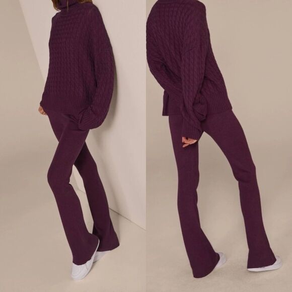 Favorite Daughter Masha Rib Knit Flare Pants XS Viscose Nylon Wool Plum Purple - Picture 1 of 9